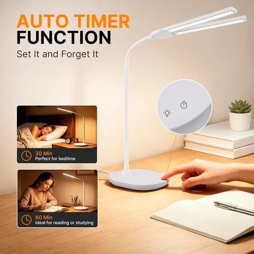 Miniatura 7 de G Keni Lámpara de escritorio LED, lámpara de escritorio brillante de 2400 lux para oficina en casa, lámpara de escritorio ajustable de doble cabezal