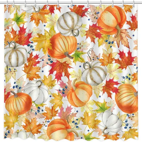 Miniatura 2 de MEHOFOND Cortinas de ducha de calabaza de otoño para baño, cortina de ducha floral de otoño, cortinas de ducha para decoración de baño, cortinas
