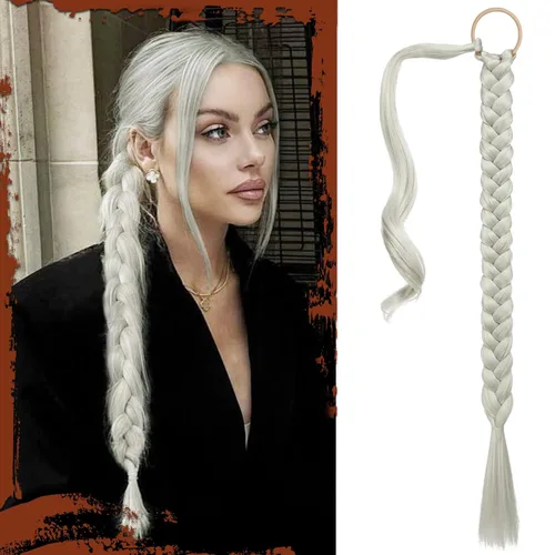 Miniatura 48 de Sofeiyan Extensión de cola de caballo de trenza larga con banda para el cabello, lacio, elegante, envolvente, extensiones de cabello trenzado, cola
