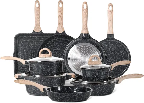 Miniatura 11 de JEETEE Juego de 36 ollas y sartenes antiadherentes, juego de utensilios de cocina no tóxicos, juego de cocina de inducción saludable con plancha