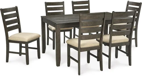 Miniatura 19 de Signature Design por Ashley Blondon - Juego de mesa de comedor rectangular con 6 sillas, patrón de chevron, patas cónicas, capacidad para 6 Negro