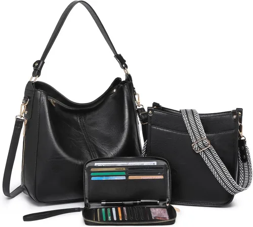 Carteras para Mujeres 3PCS, Juego de Bolsos Cruzados Bolso Grande de Cuero Carteras de Hombro con Billetera Correas Ajustables para Damas Tote