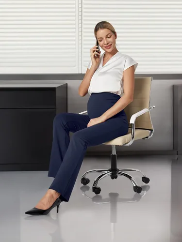 Miniatura 3 de Ewedoos Pantalones de maternidad pantalones de trabajo laterales fruncidos con bolsillos sobre el vientre, pantalones de vestir de embarazo