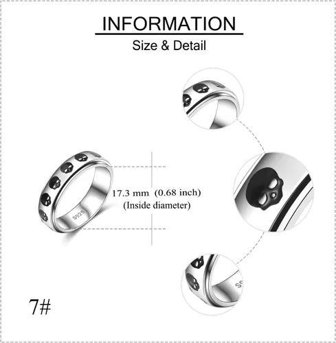 Miniatura 18 de YAFEINI Anillo giratorio de plata de ley con elefante, mal de ojo, abeja, cruz, cráneo, montaña, luna triple, conejo, anillo giratorio