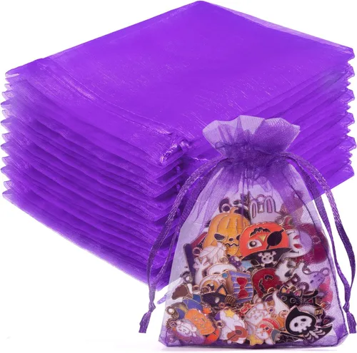 Miniatura 9 de Crweety 50 Piezas Bolsas de Organza Doradas de 3 x 4 Pulgadas, Pequeñas Bolsas de Regalo de Malla con Cordón para Favores de Boda, Despedida