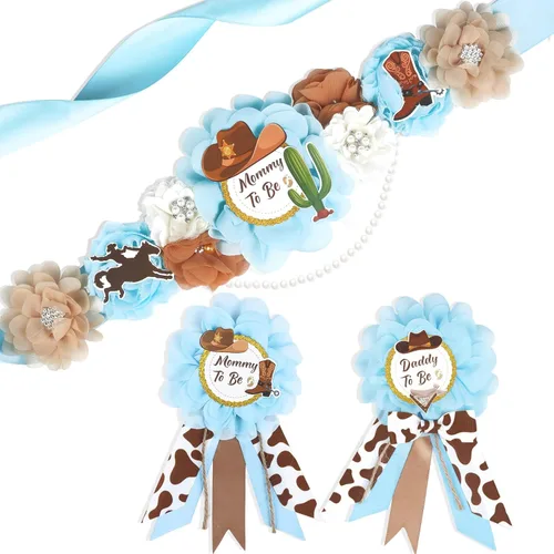Decoraciones de vaquero para baby shower, banda de maternidad de vaquero azul para baby shower, diseño de vaquero para mamá para ser papá para baby