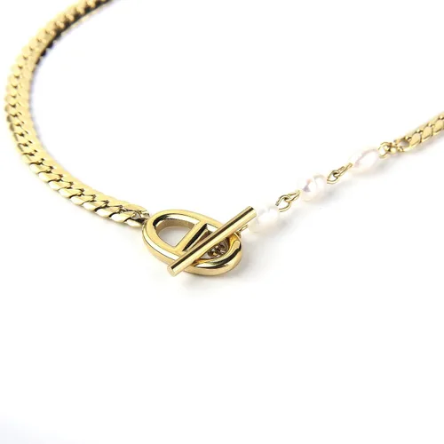 Miniatura 12 de DASIQI Collares para mujer, letras dobles D, perlas de agua dulce, empalme de perlas, cierres de palanca OT de 15 pulgadas, cadena plana
