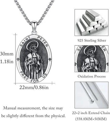 Miniatura 700 de Collar con colgante de plata de ley 925 con medalla de San Patrón, joyería religiosa para hombres y mujeres, con cadena de acero inoxidable 316L