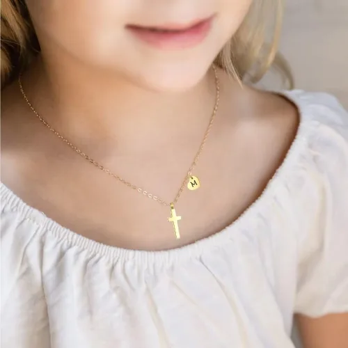 Miniatura 2 de Tiny Cross Necklace for Girls Heart Initial Necklace Women Heart Birthstone Necklace Letter Stainless Steel Pendant Jewelry First Communion