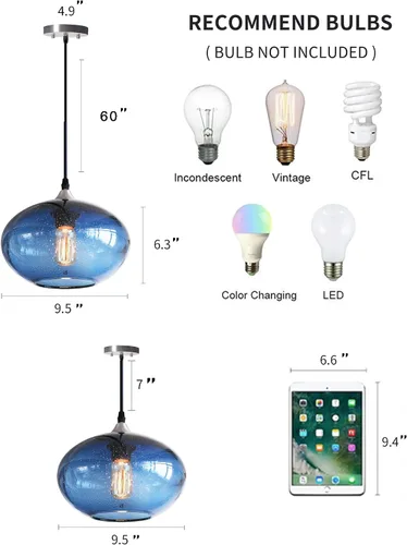 Miniatura 6 de Iluminación Colgante para Isla de Cocina de Cristal Azul Moderno Lámpara Colgante con Burbujas Texturizadas Sobre Fregadero 9.4 Pulgadas de Diámetro
