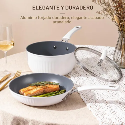 Miniatura 8 de Ammeloo Juego de utensilios de cocina de cerámica acanalada de 15 piezas, juego de ollas y sartenes antiadherentes, listo para inducción, juego