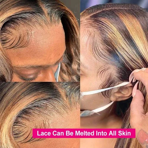 Miniatura 4 de Flady Peluca de cabello humano con encaje frontal ombré, prearrancada, sin pegamento, peluca frontal de encaje HD 4/27, pelucas de cabello humano