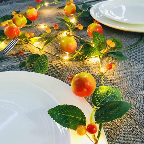 Miniatura 13 de Guirnalda de luces artificiales de frutas y mandarina, luces LED de naranjas, enredaderas colgantes, guirnalda de plantas, bayas artificiales, luz