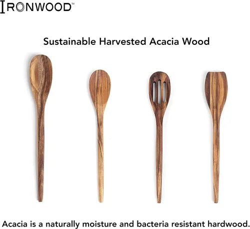 Miniatura 3 de Ironwood Gourmet Cuchara ranurada de madera de acacia, 12