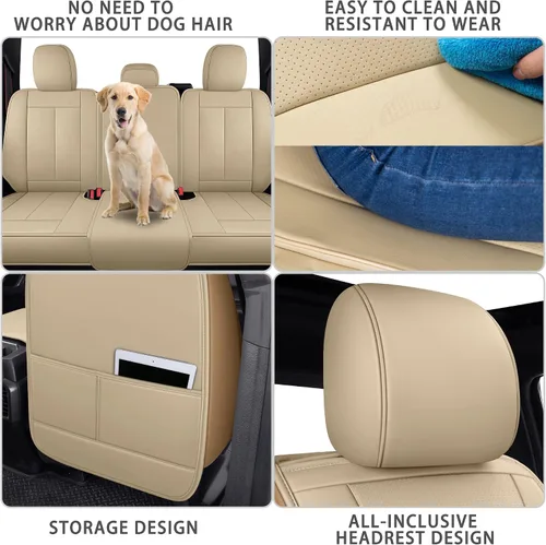 Miniatura 4 de TOMIC Juego completo de fundas de asiento de coche con funda de cojín automotriz de cuero impermeable para camioneta Fit para Ford F150 Carhartt