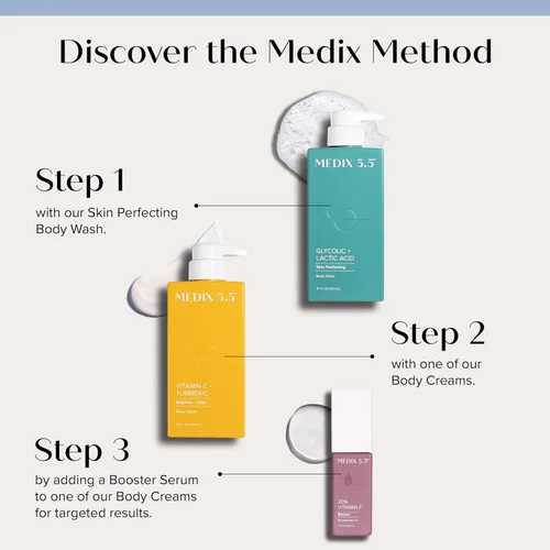 Miniatura 3 de MEDIX - Juego de 3 piezas para el cuidado de la piel antienvejecimiento Limpiador facial y corporal espumoso exfoliante con ácido glicólico AHA +