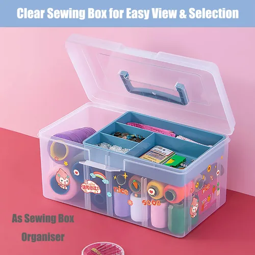 Miniatura 8 de Caja Organizadora de Suministros de Artes y Manualidades de Plástico Transparente Grande con Bandeja Extraíble y Partición y Asa, Caja