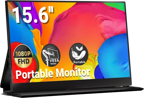Ingnok Monitor portátil, monitor de viaje FHD 1080P de 15.6 pulgadas, ultrafino, USB-C Plug & Play, altavoces integrados, pantalla portátil para