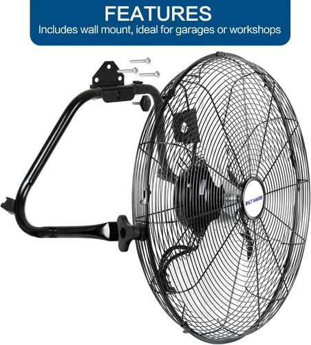 Miniatura 6 de BILT HARD Ventilador de piso de alta velocidad de 4600 CFM de 20 pulgadas, ventilador de metal resistente de 3 velocidades con sistema de montaje