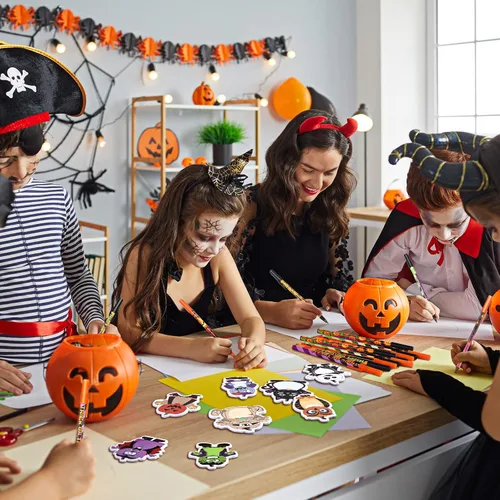 Miniatura 7 de Pajean 960 Sheets Halloween Sticky Notes Set 48 Pcs Pumpkin Owl Funny Ballpoint Pens with 48 Pad Sticky Notepad for Halloween Party Favor Gift