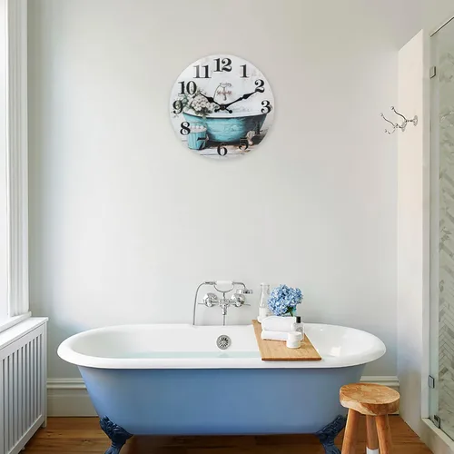 Miniatura 6 de Reloj de pared decorativo para baño, estilo rústico, impermeable, de cristal, para baño, piscina, jardín (12 pulgadas, azul)