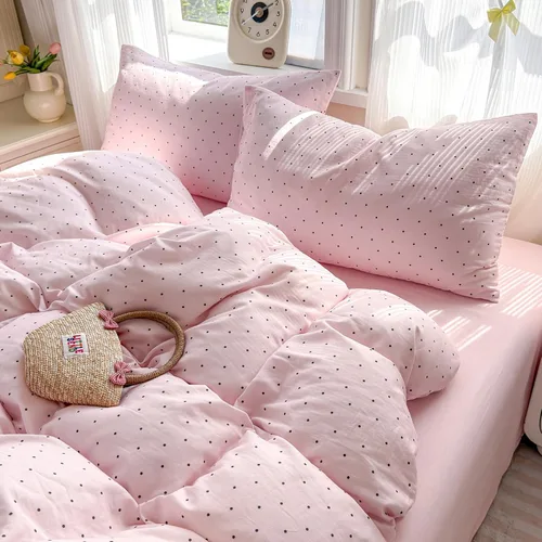 Polka Dot Twin XL Duvet Cover Pink Zipper Twin XL Comforter Cover Cotton Double Gauze Cute Soft Duvet Cover Set with 2 Pillowcases Boho Girls