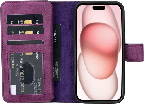 Miniatura 49 de HARDISTON Funda de piel auténtica de alta calidad hecha a mano para iPhone 11 Pro de 5.8 pulgadas, tarjeteros de doble folio, funda magnética Negro