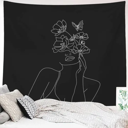 Miytal Art Line - Tapiz negro estético, para colgar en la pared, diseño abstracto minimalista moderno y creativo para colgar en la pared, decoración