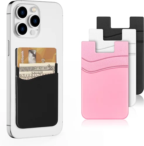 Miniatura 18 de SHANSHUI Billetera para Teléfono, Paquete de 3 Portadores de Tarjetas de Crédito para Billetera de Teléfono Negra Adherible de 2 Ranuras para Casi