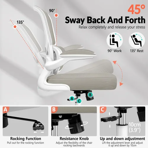 Miniatura 4 de BESTFAIR Silla de oficina ergonómica, silla de escritorio de malla transpirable cómoda con soporte lumbar, silla de escritorio para el hogar