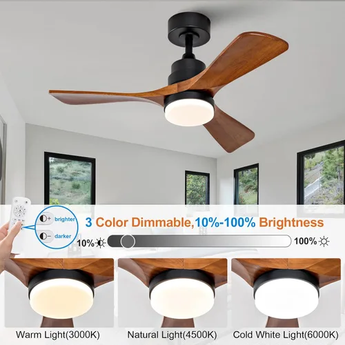 Miniatura 2 de Ventiladores de techo negros de 36 pulgadas con luces y control remoto, luz LED regulable, motor CC bastante reversible, función de memoria
