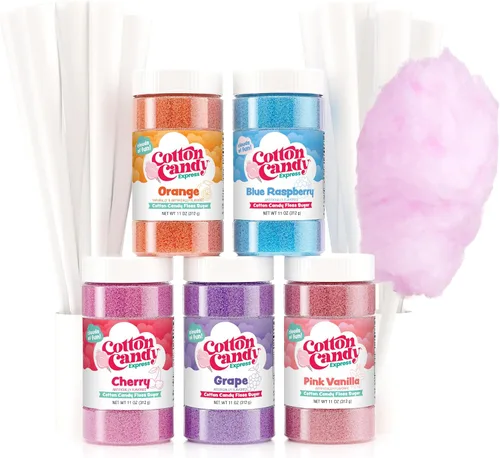 Miniatura 8 de Cotton Candy Express Floss Sugar Plus Conos con 3 frascos de plástico de 11 oz de chicle, manzana verde y azúcares para algodón de azúcar sabor piña