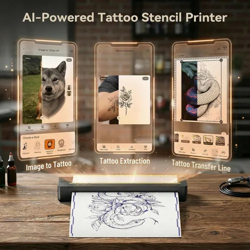 Miniatura 4 de TATTMUSE Kit de impresora de plantillas de tatuaje para principiantes, impresora térmica portátil de tatuajes para artistas, impresora de plantillas