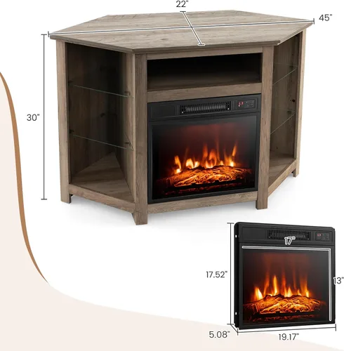 Miniatura 4 de Tangkula - Soporte de TV de esquina con chimenea y luces LED y control inteligente por APP para TV de 50 pulgadas, centro de entretenimiento con Gris