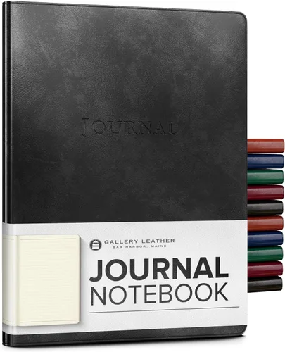 Diario de cuero Gallery Leather - Elaborado en Maine, EE. UU. - Elegante cuaderno de escritura de cuero con 192 páginas rayadas - Un espacio
