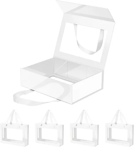 Miniatura 27 de Caja de regalo negra con ventana, caja de regalo magnética transparente para regalo, caja de propuesta de padrino de boda (10.5 x 7.5 x 3 pulgadas)