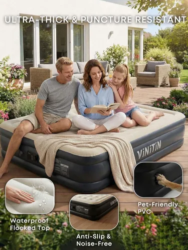 Miniatura 6 de Colchón de aire Queen con bomba incorporada, cama inflable elevada de 16 pulgadas para hogar e invitados, colchón inflable autoinflable con parte