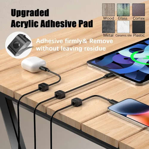 Miniatura 4 de Paquete de 6 clips magnéticos para cables, organizador de cables adhesivo mejorado, gestión de cables de escritorio, mini soporte para clips