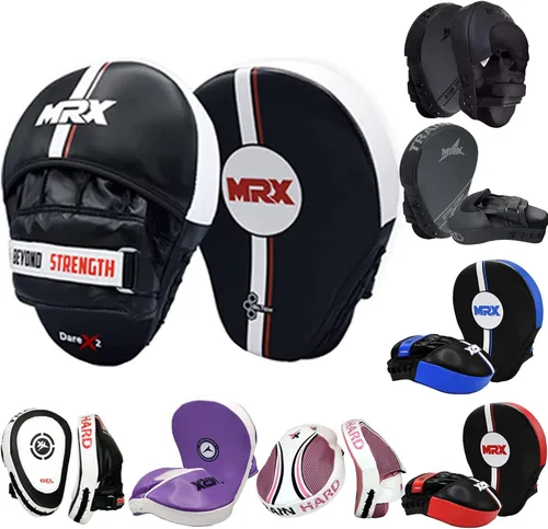 Miniatura 14 de MRX Gel Tech - Gancho de boxeo y almohadillas de Jab MMA Focus Guantes de entrenamiento Thai Kick Strike Shield Curvo Negro/Blanco