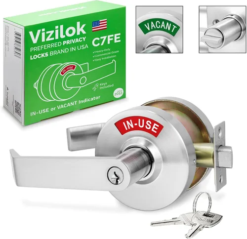 Miniatura 15 de VIZILOK Cerradura de puerta comercial para privacidad del baño, seguridad, indicador de ocupación vacante estándar en cromo satinado, grado ANSi 2