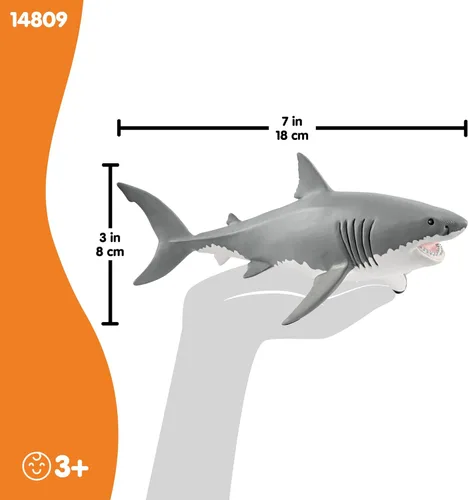 Miniatura 5 de Schleich Wild Life - Figura realista de gran tiburón blanco - Juguete de tiburón oceánico duradero y educativo para niños y niñas, para jugar