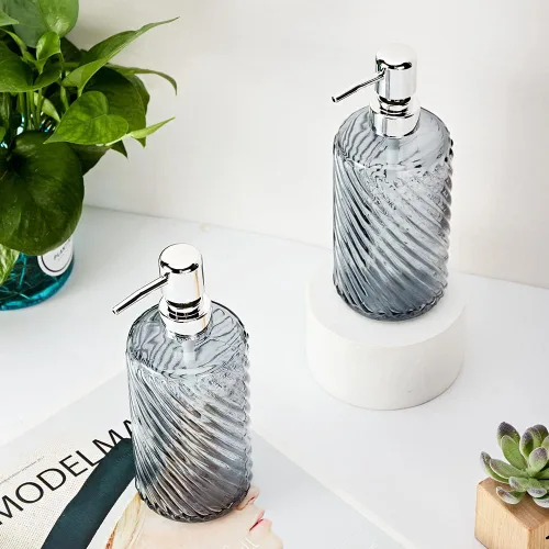 Miniatura 4 de Dispensador de jabón de vidrio de 16 onzas con bomba de agua de color plateado, diseño de diamante, dispensador de jabón de baño para jabón