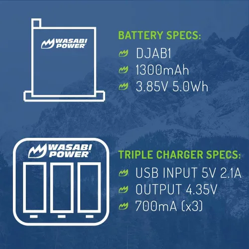 Miniatura 7 de Wasabi Power Batería (paquete de 2) y cargador USB triple para DJI AB1 y DJI OSMO Action Camera