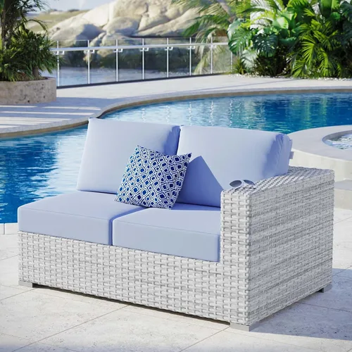 Miniatura 26 de Modway Convene - Otomana rectangular de mimbre para patio al aire libre, color gris claro