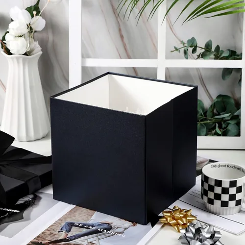 Miniatura 6 de RUSPEPA Caja de regalo mediana negra con tapas, cinta y papel de seda, caja de regalo plegable perfecta para cumpleaños, graduación, día del padre