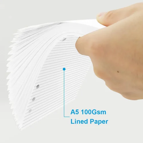 Miniatura 6 de Paquete de 3 repuestos de papel rayado A5 – 6 agujeros perforados, 300 hojas/600 páginas de papel rayado, recambios para planificador