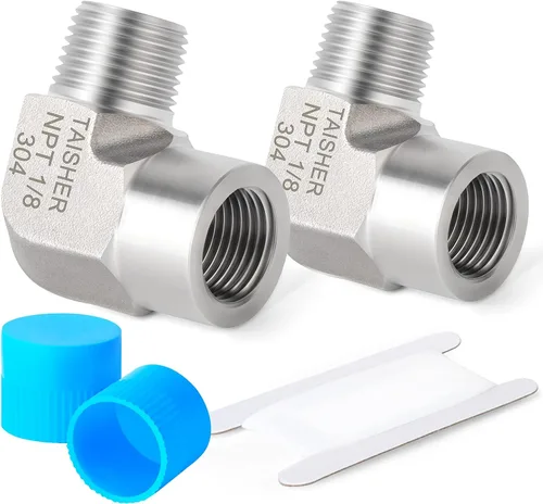Miniatura 16 de TAISHER 2 piezas de acero inoxidable 304 cuadrado codo Barstock Street de 90 grados, tubo hembra NPT de 1/8 pulgadas a tubo hembra NPT de 1/8