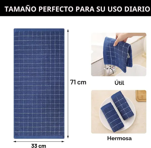 Miniatura 5 de Homaxy Toallas de cocina de rizo de algodón 100% (azul marino, 13 x 28 pulgadas), diseño a cuadros, toallas de cocina suaves y súper absorbentes