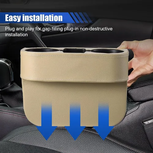 Miniatura 7 de Soporte para tazas de coche, organizador de asiento delantero automático, portavasos multifuncional con cubierta de piel sintética, caja
