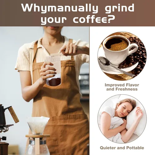 Miniatura 4 de Molinillo de café manual con 95 rebabas cónicas de cerámica, 35 ajustes de molienda ajustables, molinillo de café portátil para expreso, verter